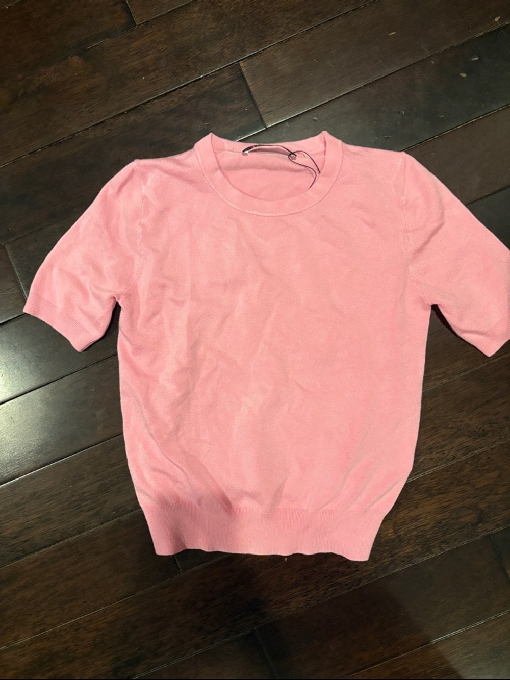 Zara Pink Short-Sleeve Crew Knit Top